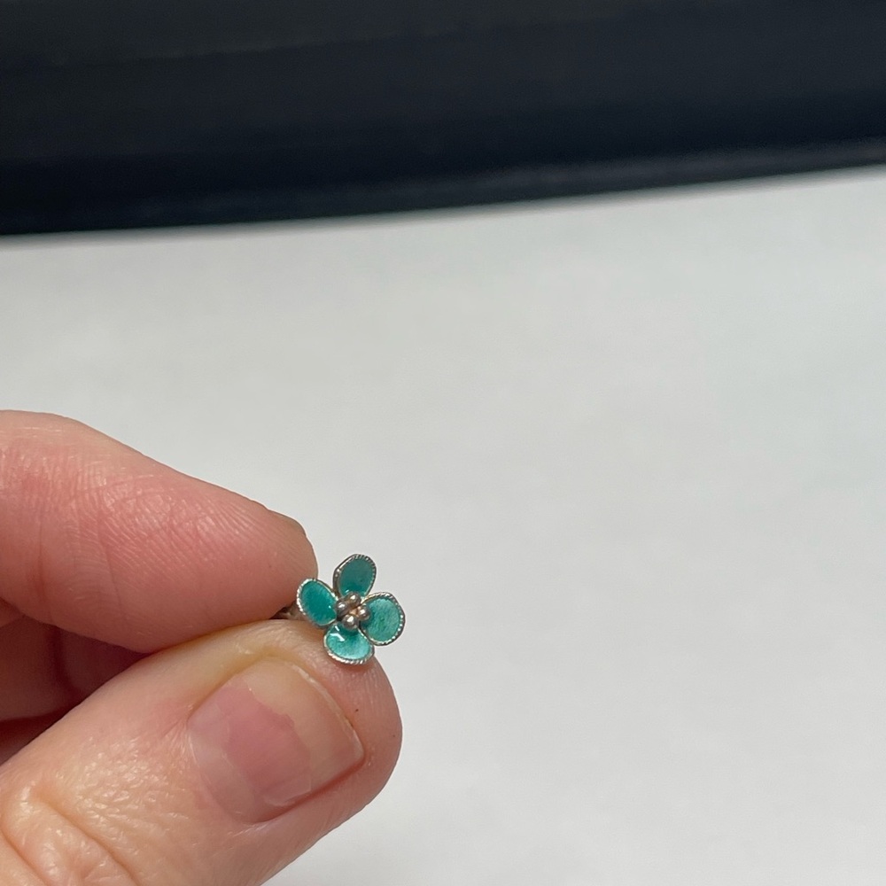 Tiny Blue and Silver Flower Stud Earrings